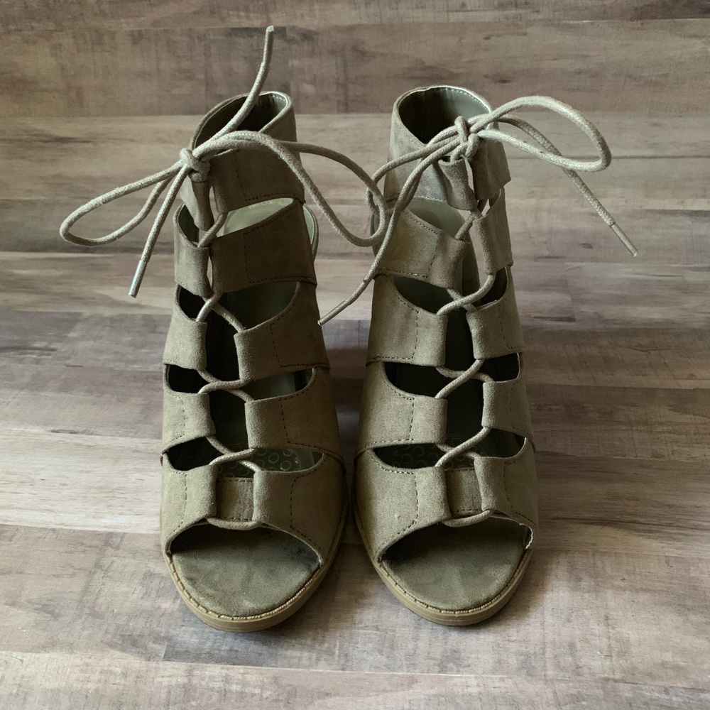 Taupe Lace Up Heels